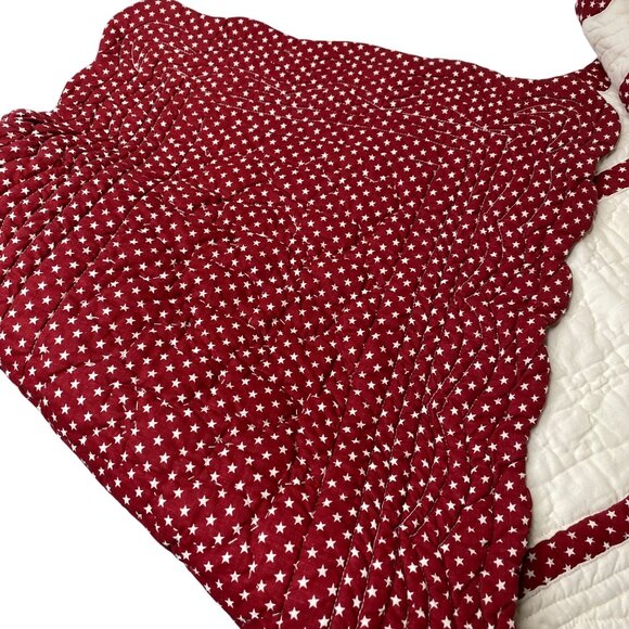VTG Quilted table runner Maroon star print quilt handmade burgundy 4th july Patr - Picture 9 of 14